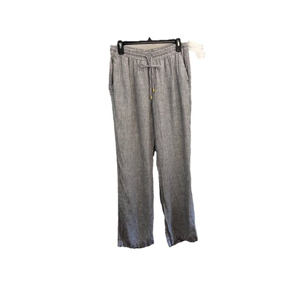 Ellen Tracy Gray Striped Linen Wide Leg Pants Pull On Women Medium - Picture 1 of 14